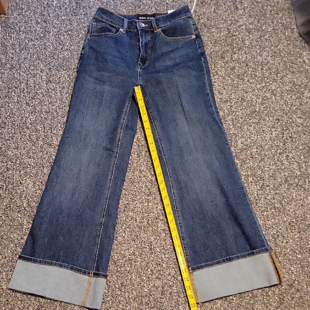 Tribal Women's Blue Jeans High Rise Wide Leg Cuff Size 2 Palazzo 29"